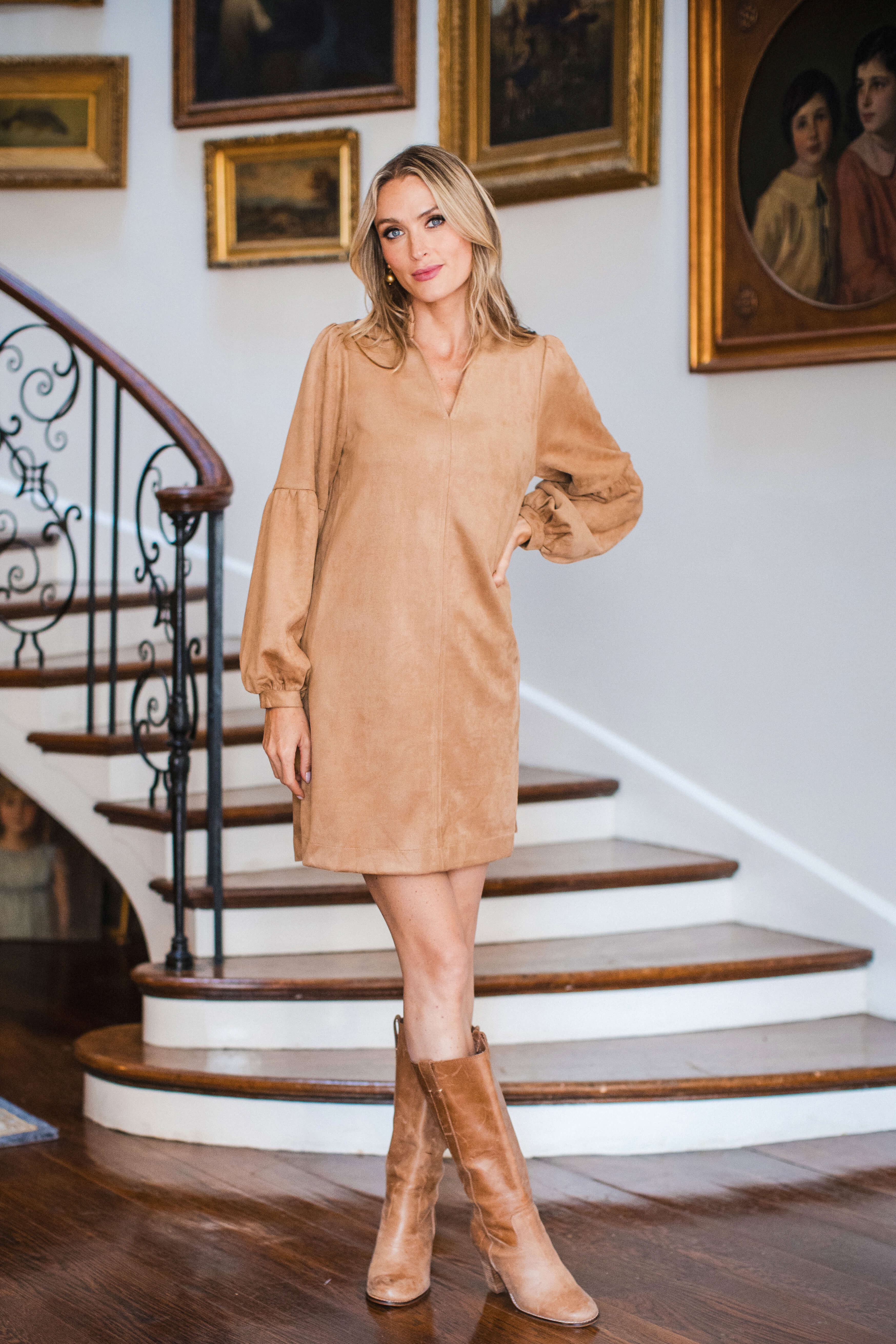 THML Faux Suede Long Sleeve Dress