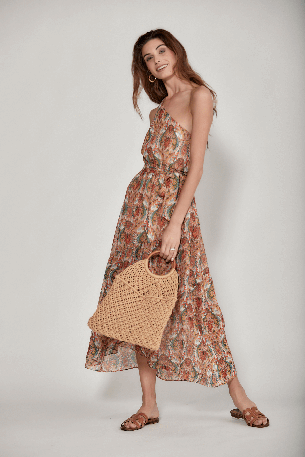 Molly Bracken One Shoulder Paisley Maxi Dress