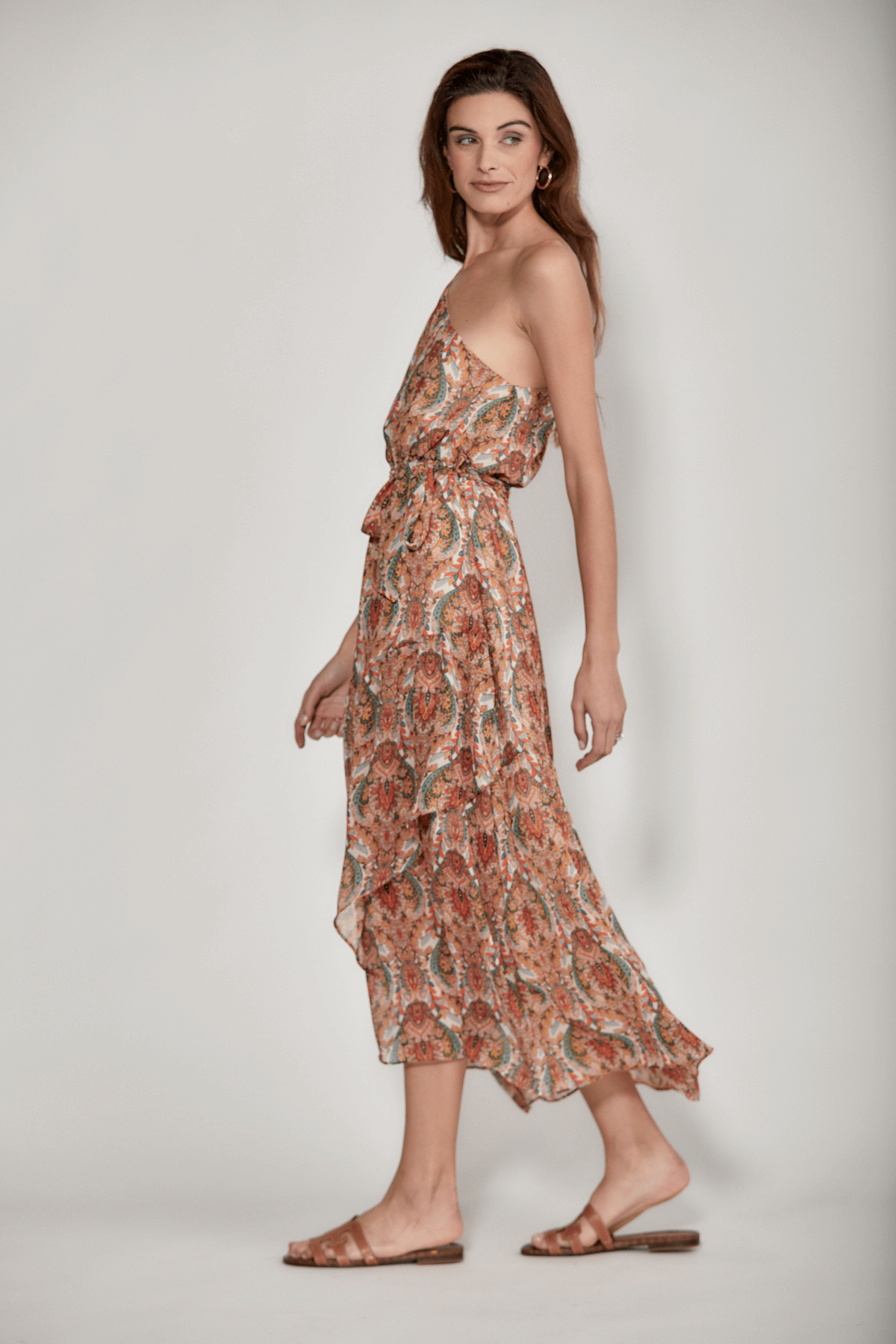 Molly Bracken One Shoulder Paisley Maxi Dress