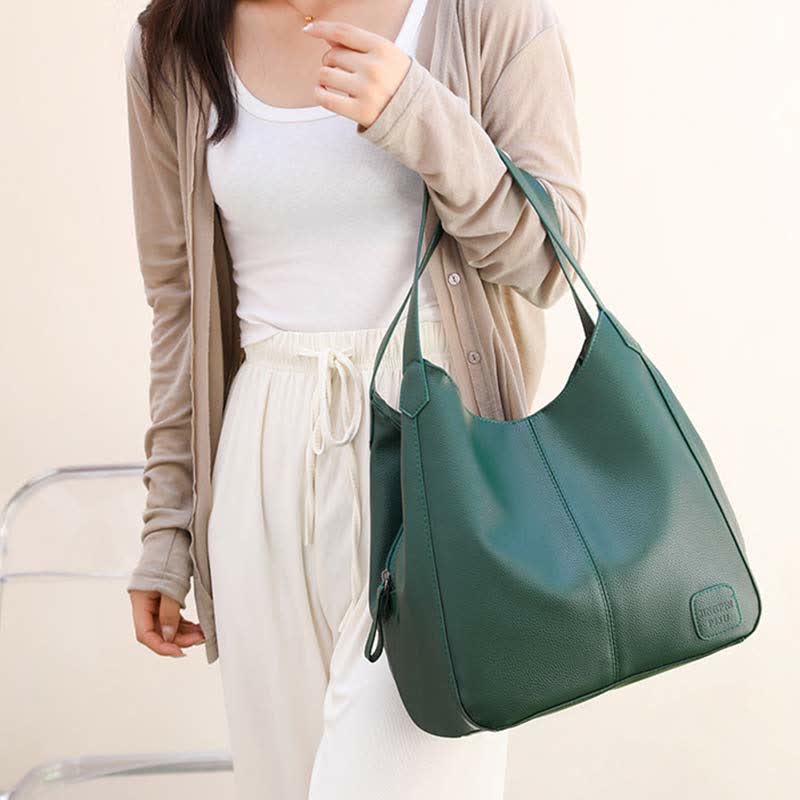 Triple Compartment Hobo Bag for Women PU Leather Tote Shoulder Purses