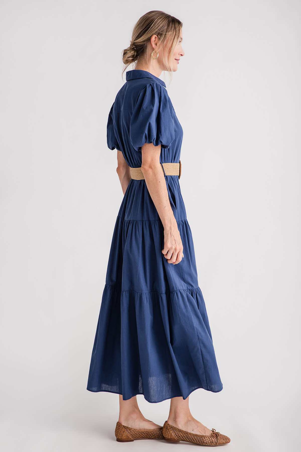 Pinch Buttondown Belted Maxi Dress