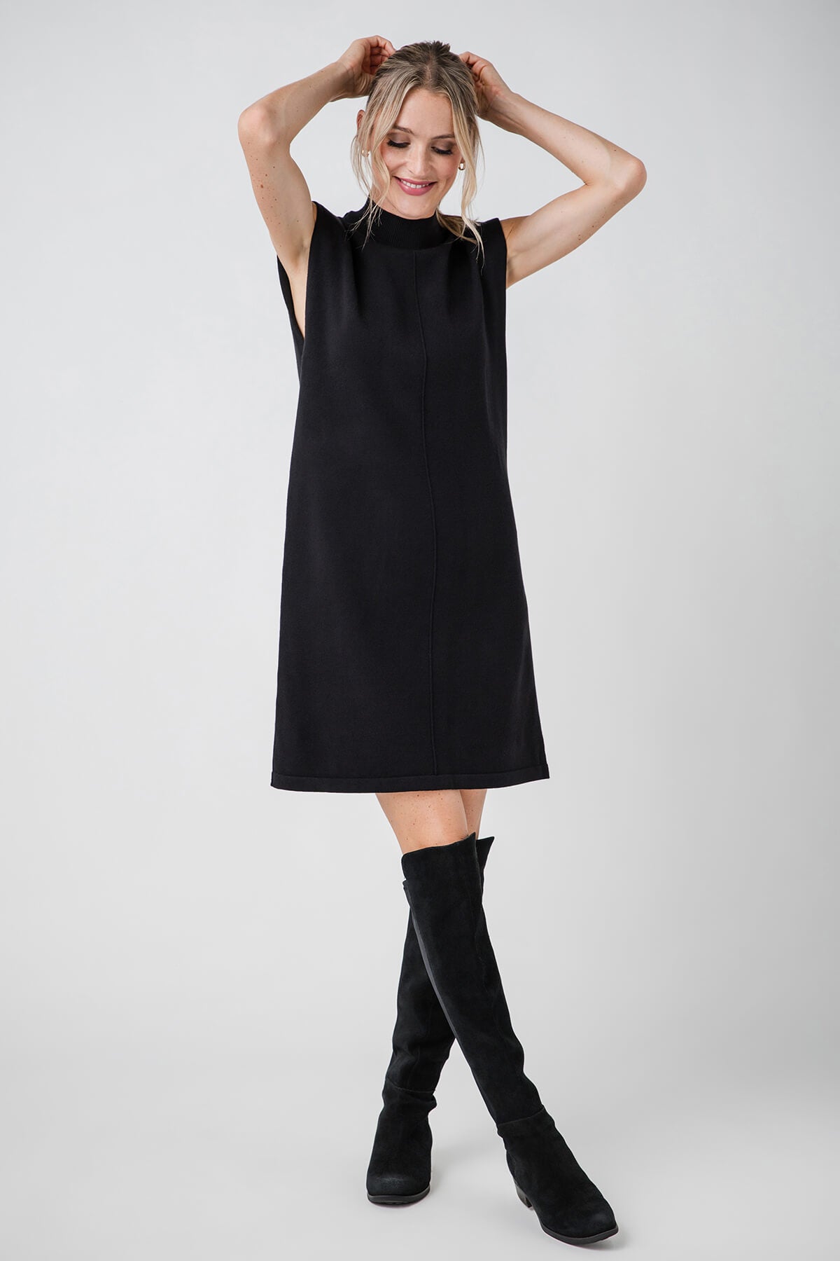 Skies Are Blue Mock Neck Sleeveless Knit Dress