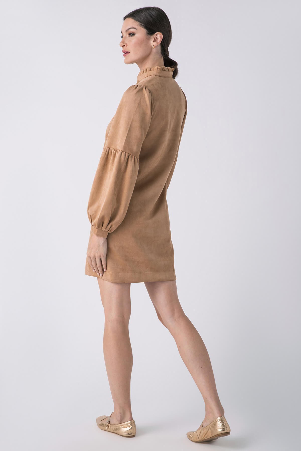 THML Faux Suede Long Sleeve Dress