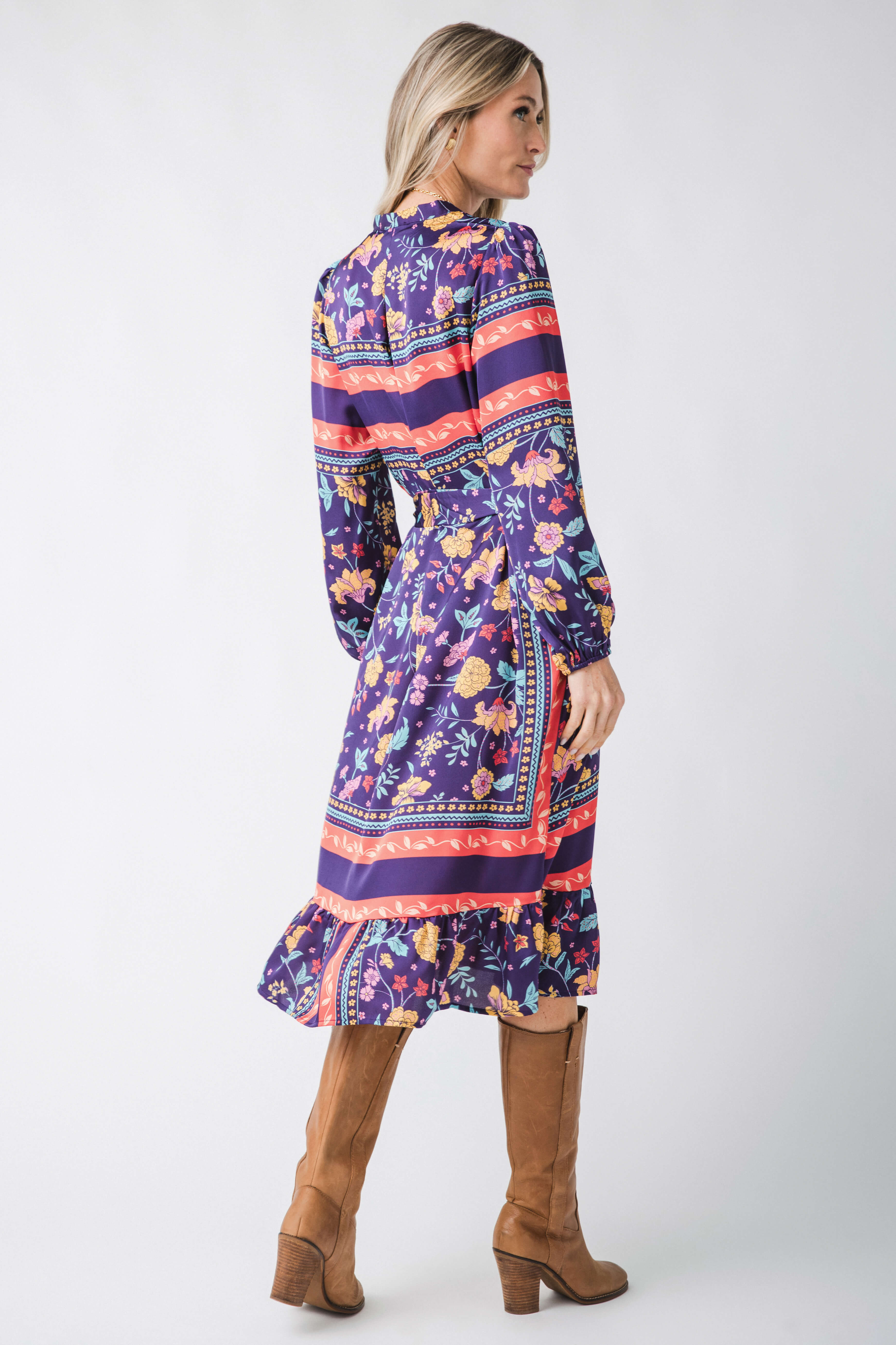 Fate Border Print Flounce Hem Midi Dress