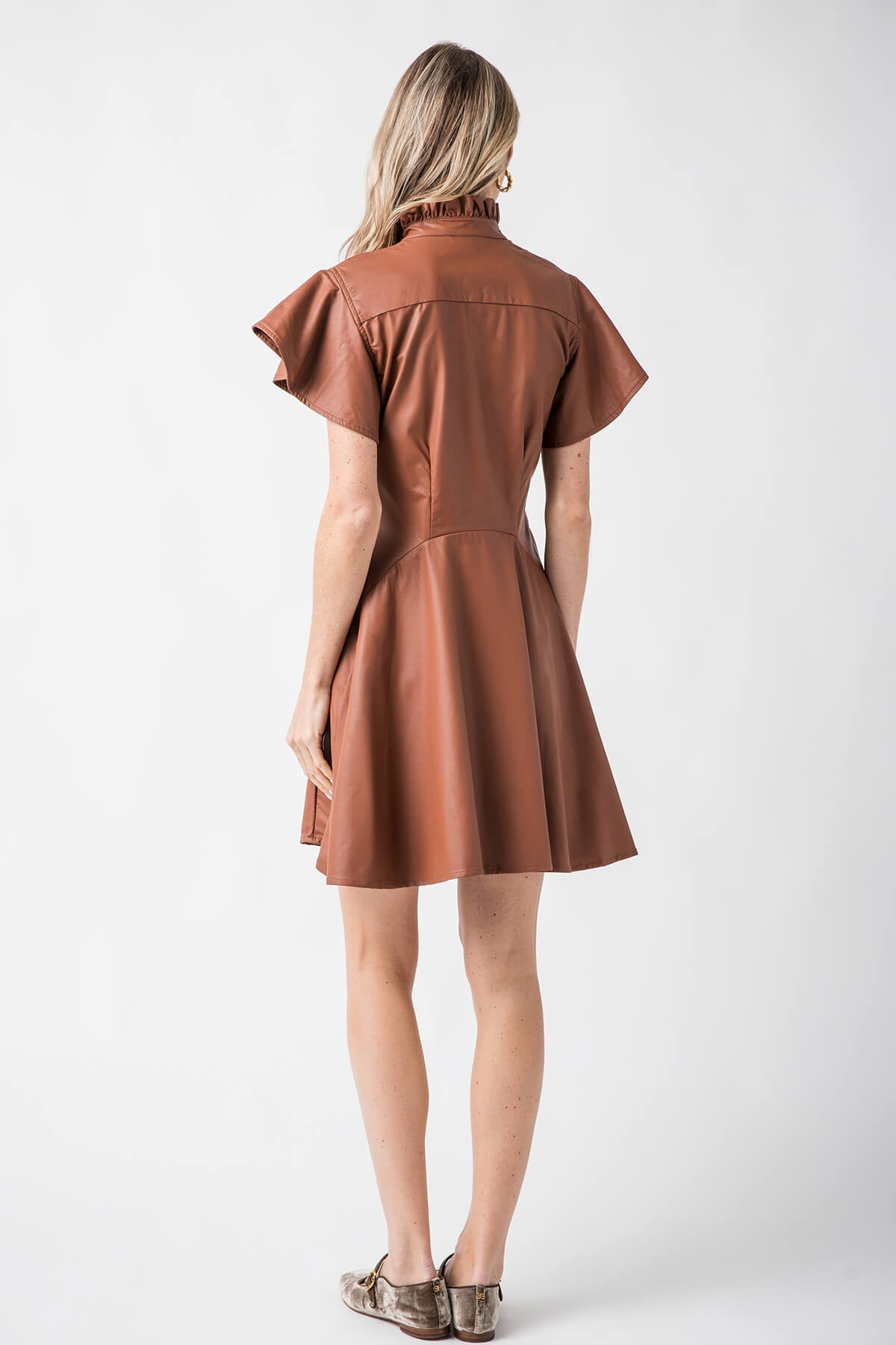 THML Faux Leather Flutter Sleeve Dress