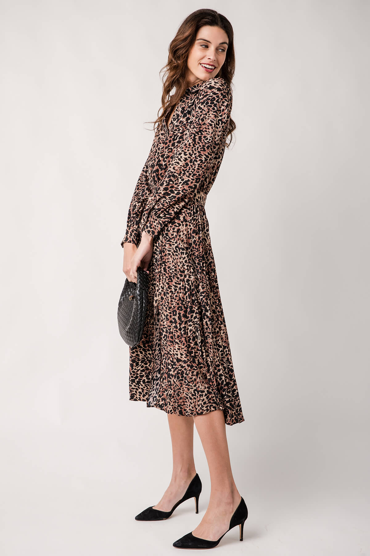 Skies Are Blue Leopard Pleated Shirt Dress