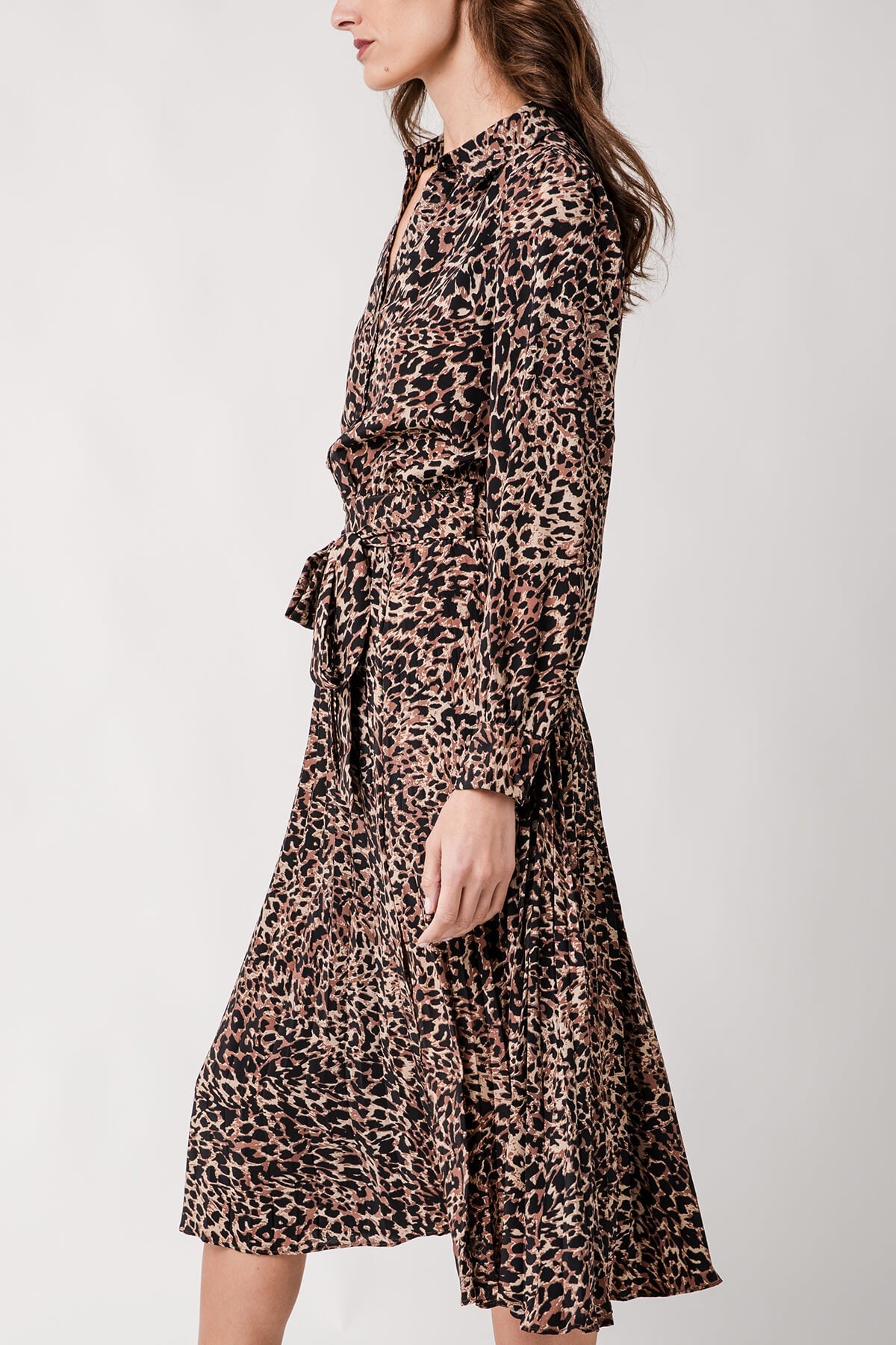 Skies Are Blue Leopard Pleated Shirt Dress