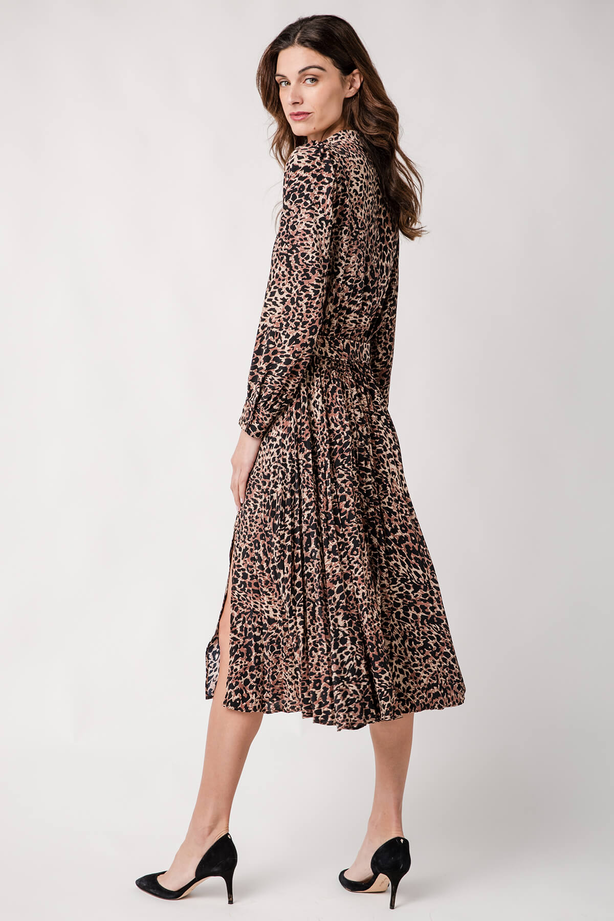 Skies Are Blue Leopard Pleated Shirt Dress